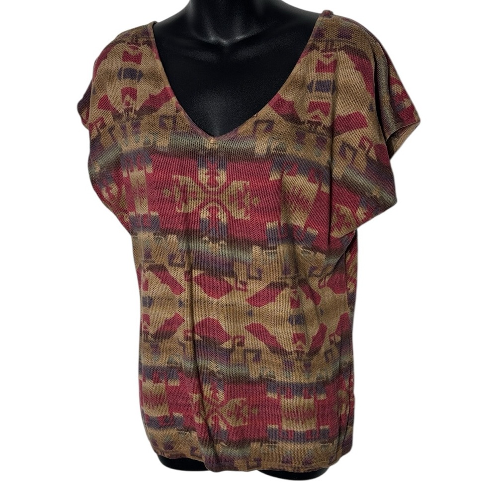 Lauren Ralph Lauren xl 100% linen boho Aztec southwestern summer shirt knit